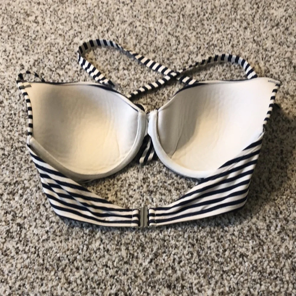 Navy and white striped lightly padded bikini top
